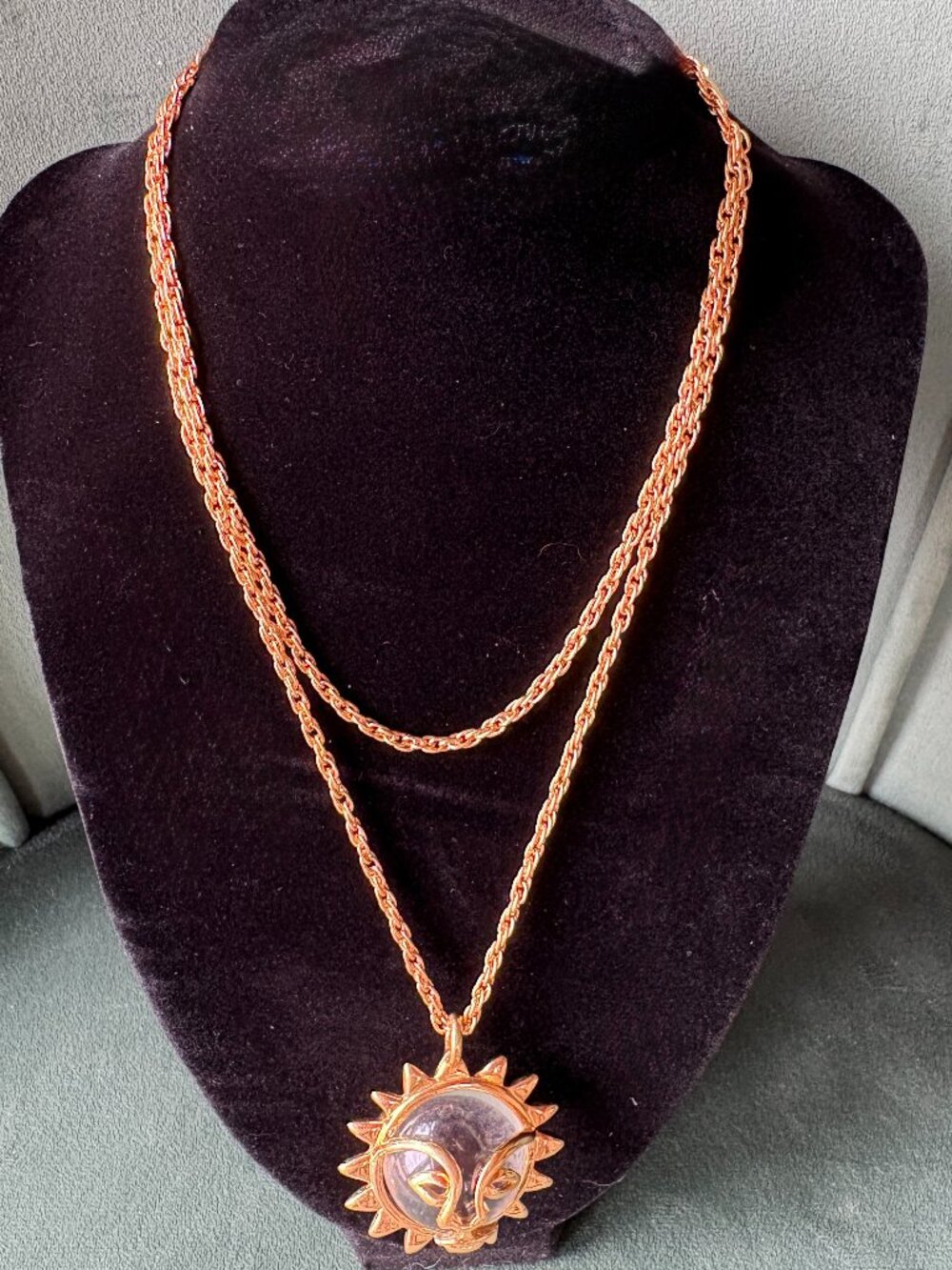 Vintage Necklace Rope Chain with Lucite Pendant